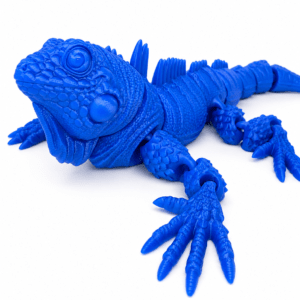 Blue articulated flexi iguana toy with detailed scales and segmented body.