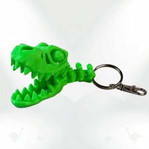 Dino Keyring: 3D printed green dinosaur skull keychain