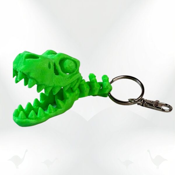 Dino Keyring: 3D printed green dinosaur skull keychain