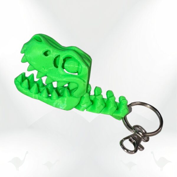 Dino Keyring: 3D printed green T-Rex skull and spine keyring