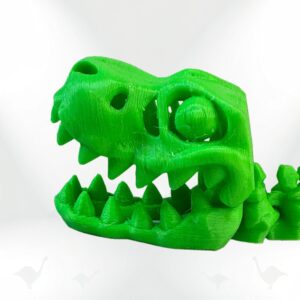 Dino Keyring: 3D-printed green T-Rex dinosaur skull keychain