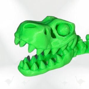 Dino Keyring: 3D printed dinosaur skeleton keychain in bright green