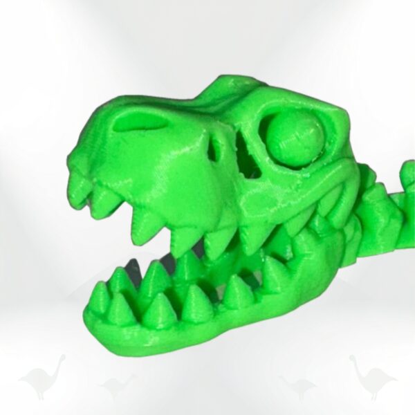 Dino Keyring: 3D printed dinosaur skeleton keychain in bright green