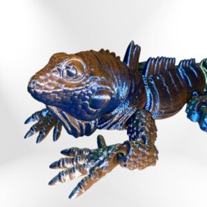 Decorative metallic iguana sculpture with intricate detailing