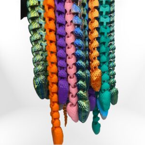 Colorful 3D printed Scaled Fidget Snakes; stress relief sensory toys