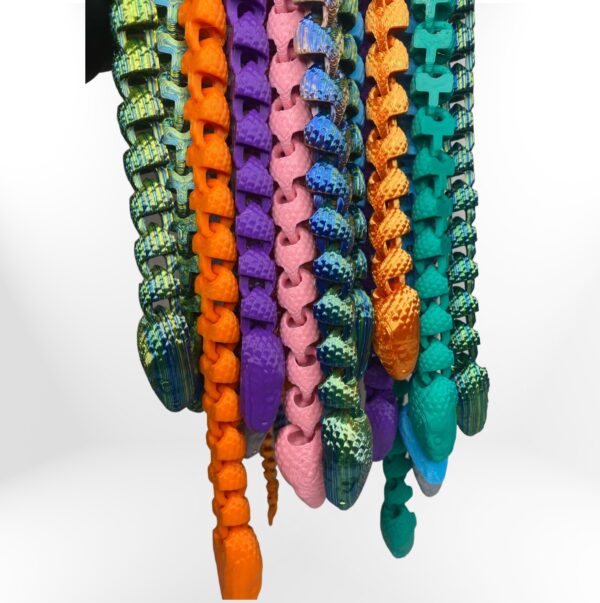 Colorful 3D printed Scaled Fidget Snakes; stress relief sensory toys