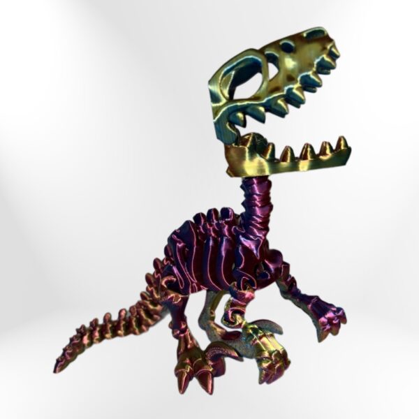 Skeleton Raptor: Iridescent 3D-printed dinosaur figurine collectible