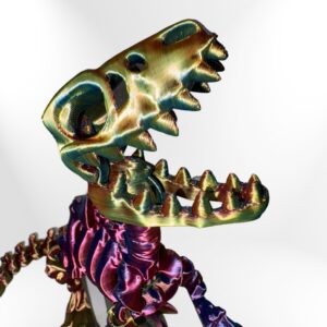 Skeleton Raptor: Colorful metallic dinosaur skeleton model, perfect for unique home decor