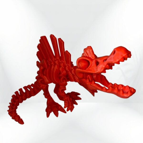 Skeleton Spinosaurus: 3D-printed red Spinosaurus dinosaur skeleton model. Perfect dinosaur toy for collectors.