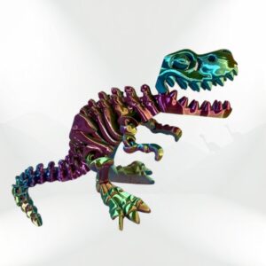 Skeleton T-Rex: iridescent, 3D-printed dinosaur skeleton model with rainbow colors