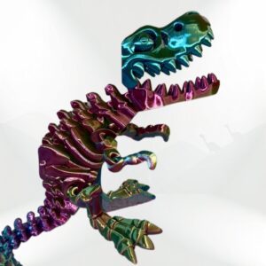 Rainbow iridescent Skeleton T-Rex dinosaur model. 3D printed collectible.
