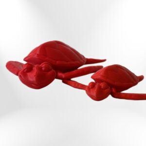 Chill Turtle: A pair of adorable red 3D printed sea turtles, one large and one small.