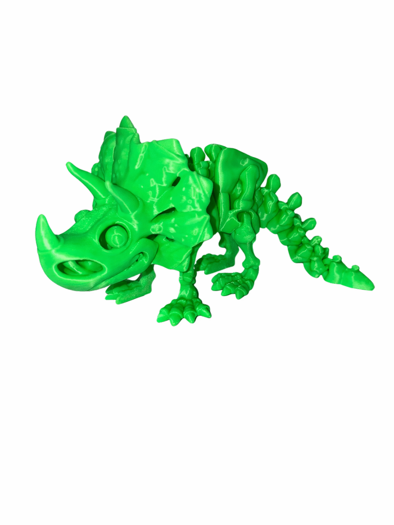 Green Skeleton Triceratops toy. 3D printed dinosaur skeleton figure.