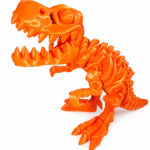 Orange 3D printed T-Rex Skeleton toy.