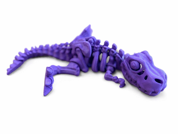 Purple T-Rex Skeleton: Detailed 3D printed dinosaur fossil, perfect for display or educational purposes.