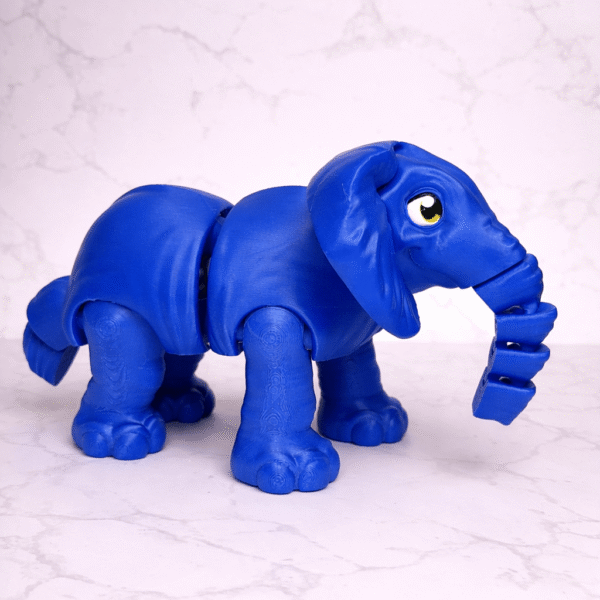 Blue Elephant toy with articulated trunk and charming design