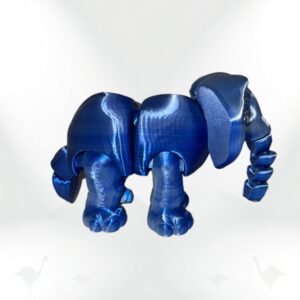 3D-printed blue articulated elephant toy