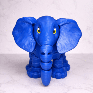 Blue Elephant figurine with articulated trunk, a unique and playful decorative piece.