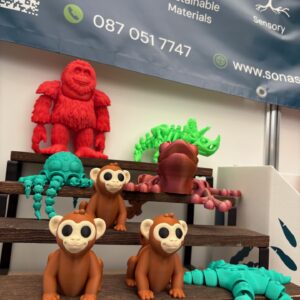 3D Printed Monkey Toy: Brown monkey figurine with large eyes, 3D printed animal toy, eco-friendly kids toy