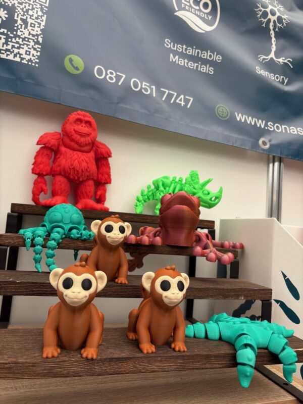 3D Printed Monkey Toy: Brown monkey figurine with large eyes, 3D printed animal toy, eco-friendly kids toy