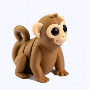 Brown Monkey toy figurine with large black eyes, a smiling expression, and a curled tail. A great collectible or gift.