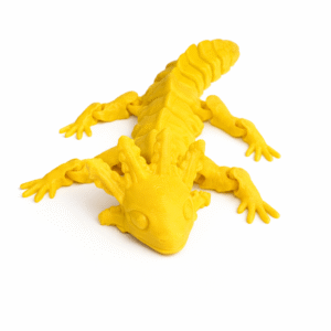 Yellow Axolotl figurine with detailed gills and segmented body
