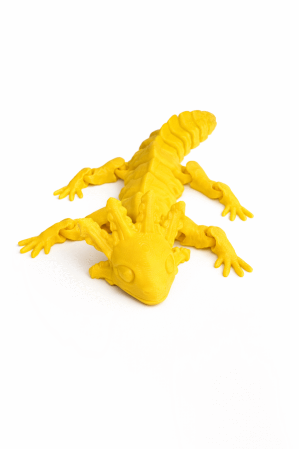 Yellow Axolotl figurine with detailed gills and segmented body