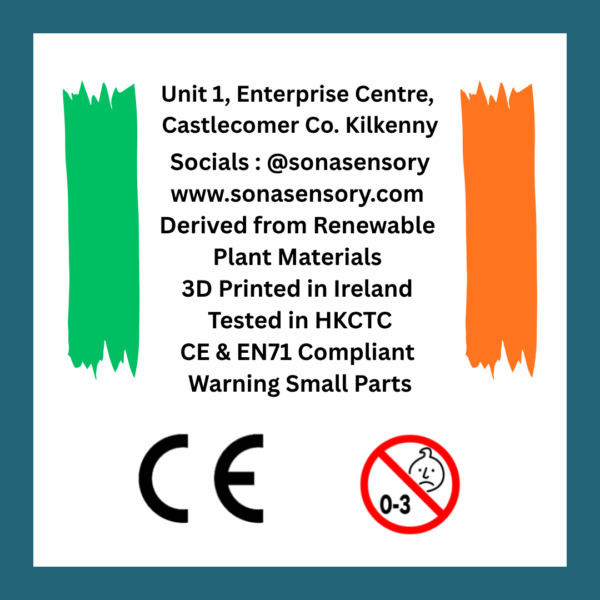 Love Buddy Desk Toy: 3D printed in Ireland from renewable materials, tested in HKCTC, CE & EN71 compliant, small parts warning.