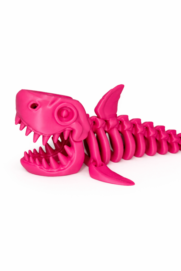 Pink Shark skeleton toy. Articulated, 3D printed, and ready to play.