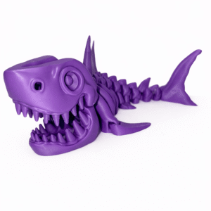 Purple 3D printed Shark skeleton toy, articulated fidget desk toy