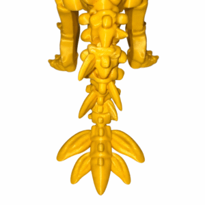 Yellow Stegosaurus toy showing detailed tail and back plates.