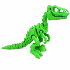 Green articulated raptor skeleton toy, a fun and educational dinosaur model.