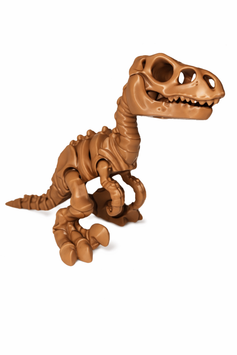 Raptor Skeleton toy figure, brown plastic dinosaur fossil