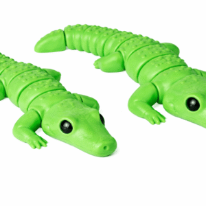 AUTO-DRAFT: Two green plastic toy alligators, detailed with segmented bodies and realistic features.
