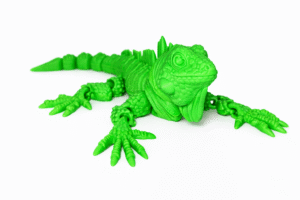 Green articulated flexi iguana toy figure with detailed scales and flexible joints on a white background