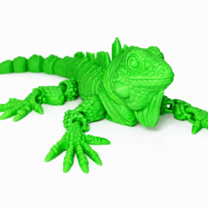 Green articulated flexi iguana toy figure with detailed scales and flexible joints on a white background