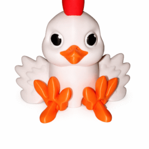 Cute Chick figurine with red comb, orange beak and feet, and white wings