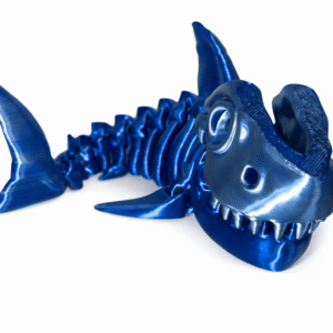 Aquatic Creatures Bundle: Blue 3D printed shark skeleton toy with articulated joints and shiny finish