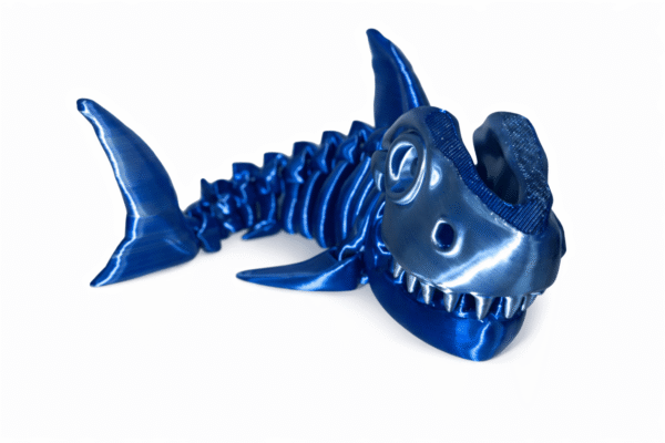 Aquatic Creatures Bundle: Blue 3D printed shark skeleton toy with articulated joints and shiny finish