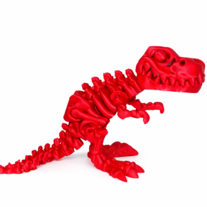 Red dinosaur toy with skeletal design.