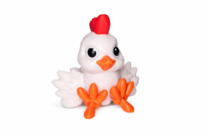 Cute white chicken figurine with red comb and orange feet