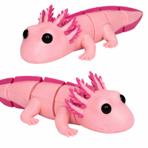 Adult Axolotl: Two pink segmented axolotl toys with frilly gills and cute faces.