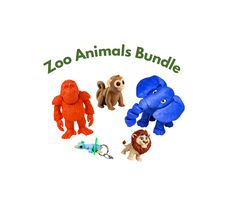 Clay zoo animals bundle including an orangutan, monkey, elephant, lion, and a mouse keychain.