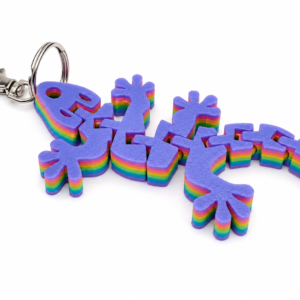 Colorful layered foam gecko keyring with a silver clasp and keyring attachment.