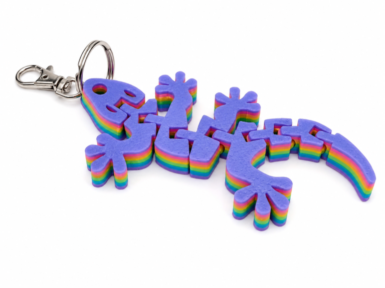 Colorful layered foam gecko keyring with a silver clasp and keyring attachment.