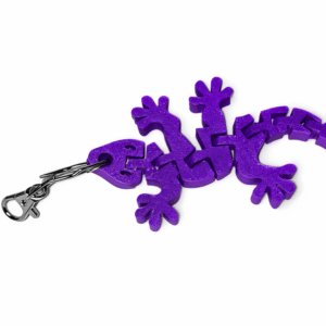 Purple Gecko keychain with segmented body and metal clasp