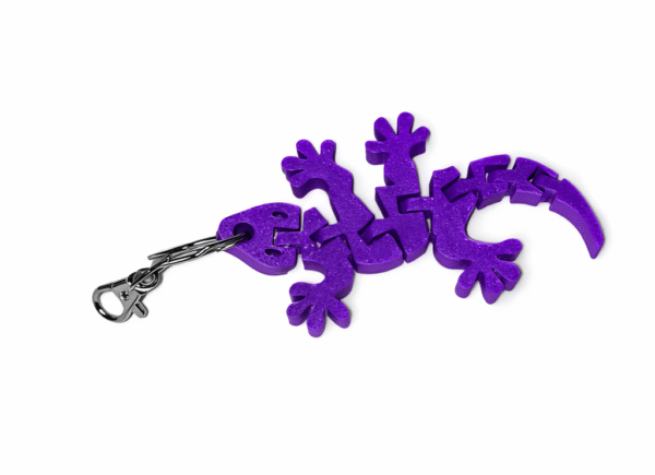 Purple Gecko keychain with segmented body and metal clasp
