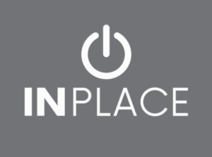 Inplace logo with a power button in white on a gray background